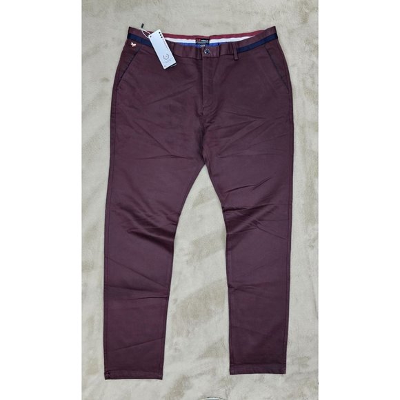 TR Premium Comfort-Fit Casual Stretch Flat Front Burgundy Chino Pants - Picture 1 of 11